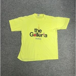 Vtg 90's The Golleria Mall Dallas Yellow Graphic T-Shirt Single Stitch Size XL